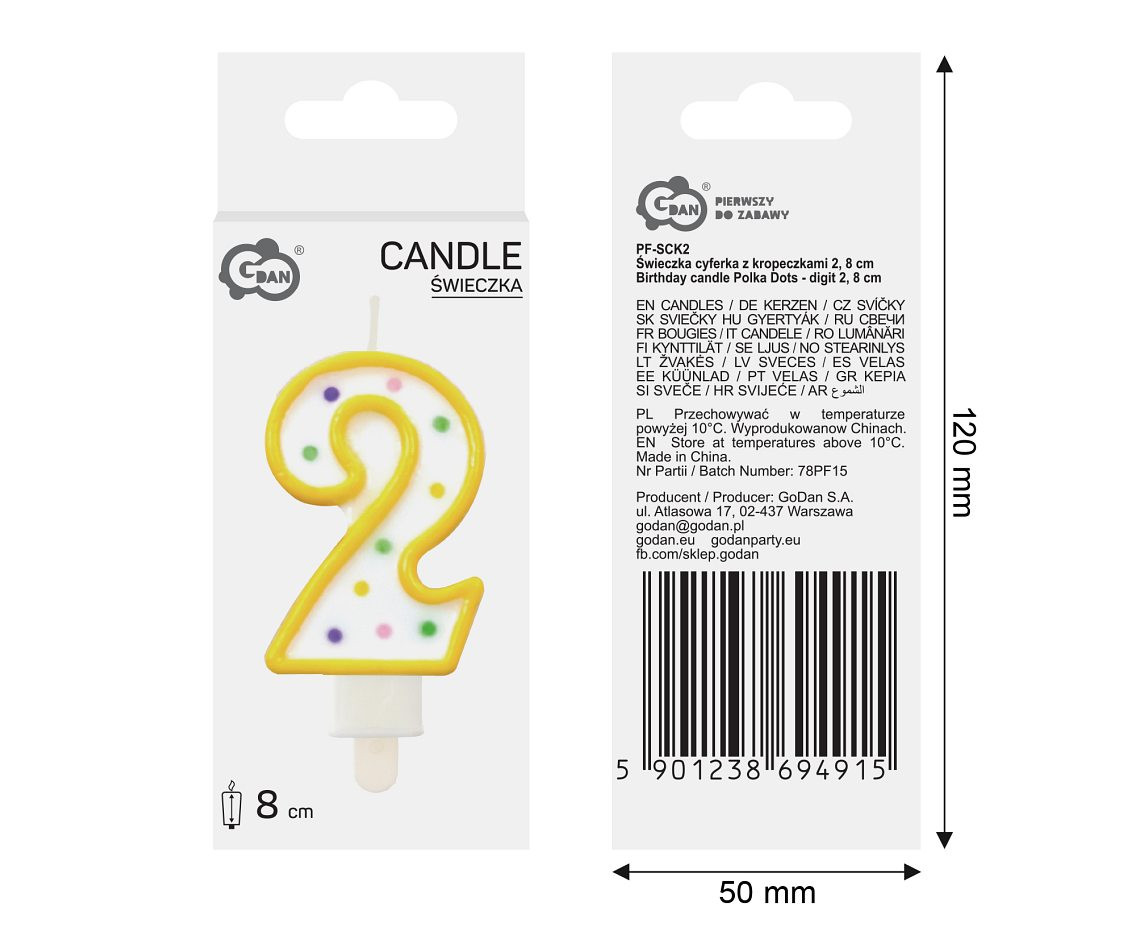 Candle number with dots 2, 8 cm